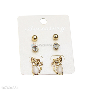 Factory direct sale cute cat ear stud set rhinestone ear stud set