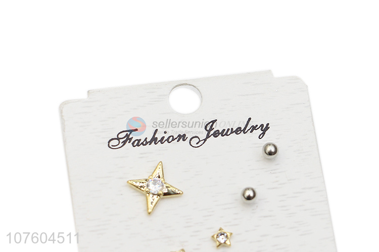 Promotional stylish snowflake alloy ear stud set with clear rhinestone