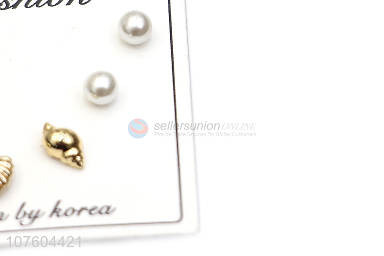 Hot selling cute seashell ear stud set artificial pearl ear studs