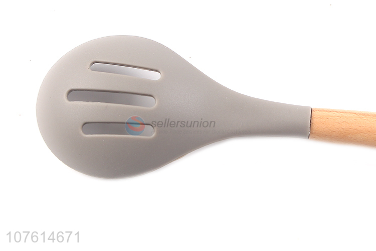 Hot selling natural wooden handle silicone slotted spoon for kitchen