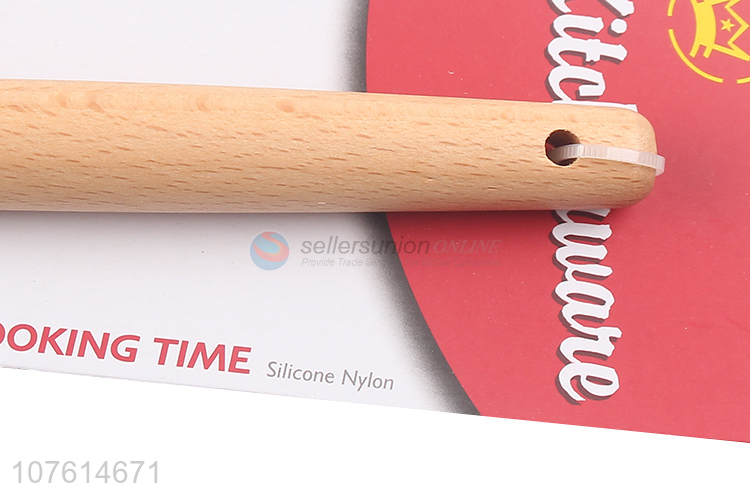 Hot selling natural wooden handle silicone slotted spoon for kitchen