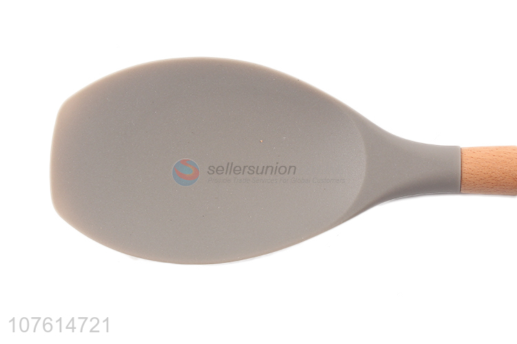 Factory direct sale cooking utensils wooden handle silicone spoon