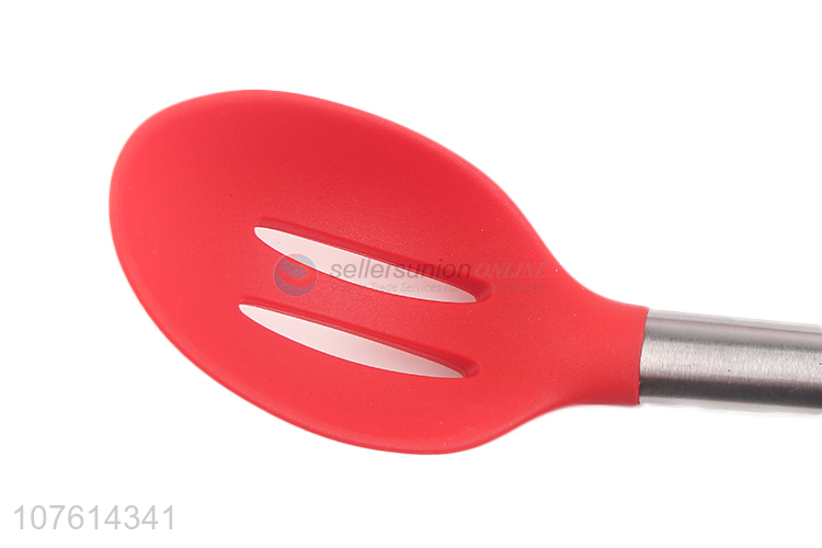 Low price safety non-stick silicone slotted spoon with stainless steel handle