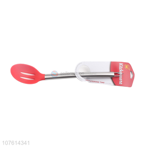 Low price safety non-stick silicone slotted spoon with stainless steel handle