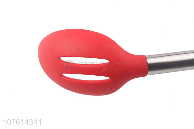 Low price safety non-stick silicone slotted spoon with stainless steel handle