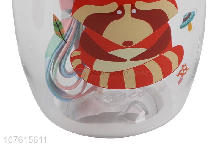 Hot selling cartoon children plastic water bottle with handles & straw