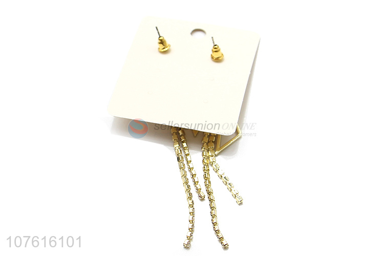 Newest Triangle Diamond Tassels Pendant Elegant Earrings