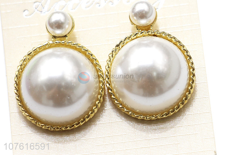 Popular Round Pearl Alloy Earrings Fashion Jewelry