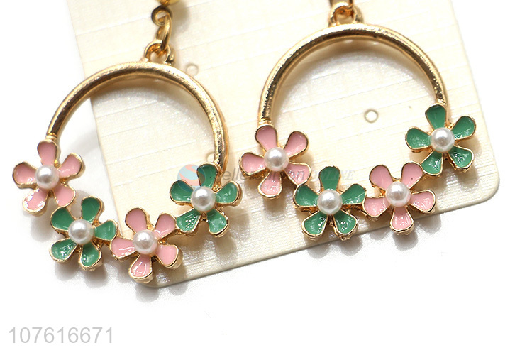 Popular Alloy Circle With Colorful Flower Drop Earring For Women