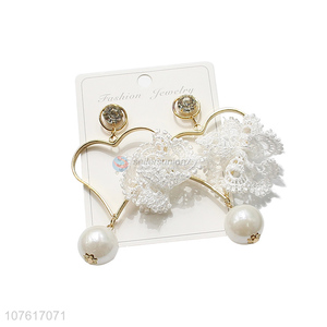 Best Sale Heart Shape Earrings With Lace And Artificial Pearls