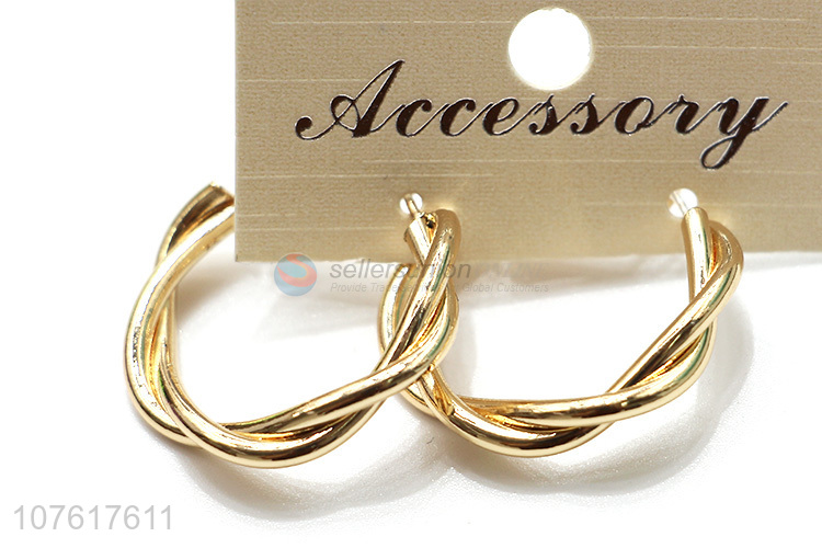 New Design Gold Metal Twist Circle Hoop Earring Fashion Jewelry