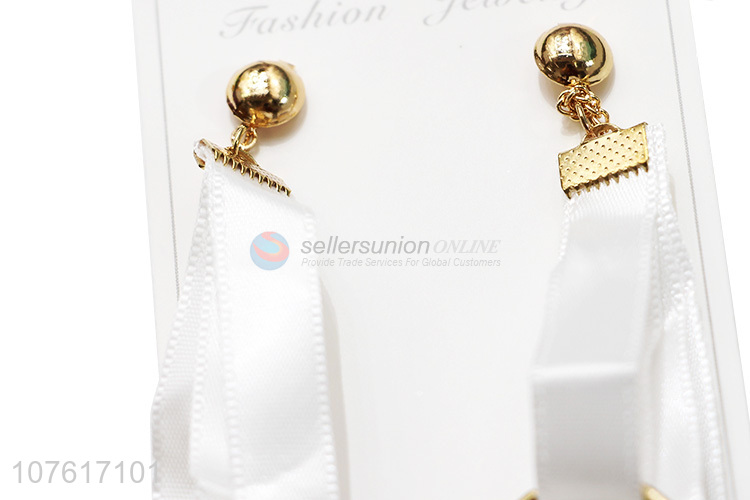 Fashion Style Ribbon Metal Pendant Earring Dangle Earring