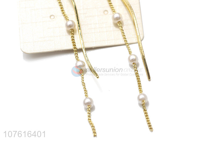 Latest Pearl Long Chain Earring Fashion Eardrop For Ladies