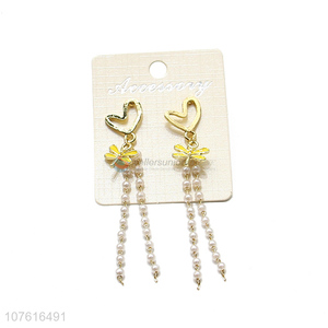 Lovely Heart Design Beads Chain Pendant Earring For Sale