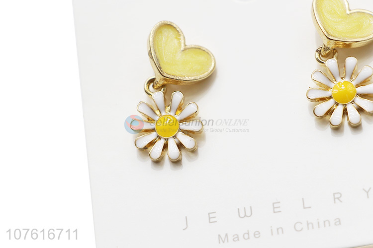 Lovely Heart Beautiful Flower Stud Earring Fashion Women Jewelry