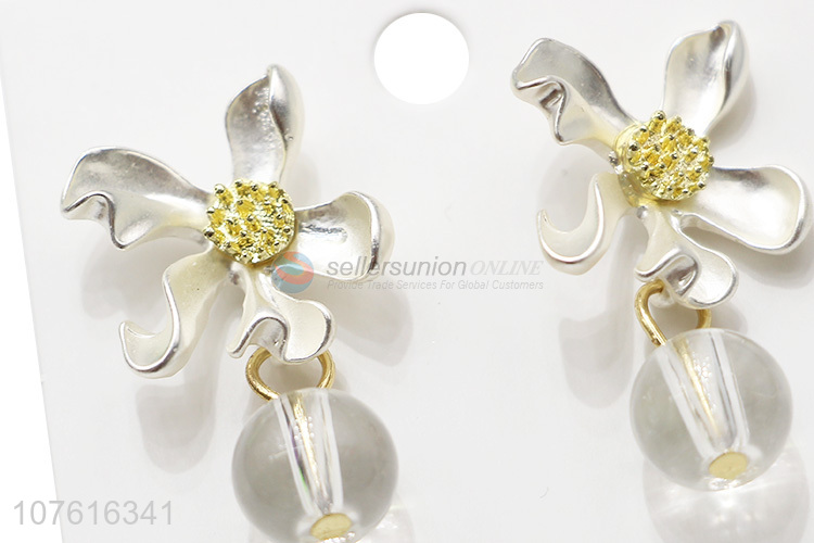 Fashion Alloy Flower Transparent Beads Stud Earring Wholesale