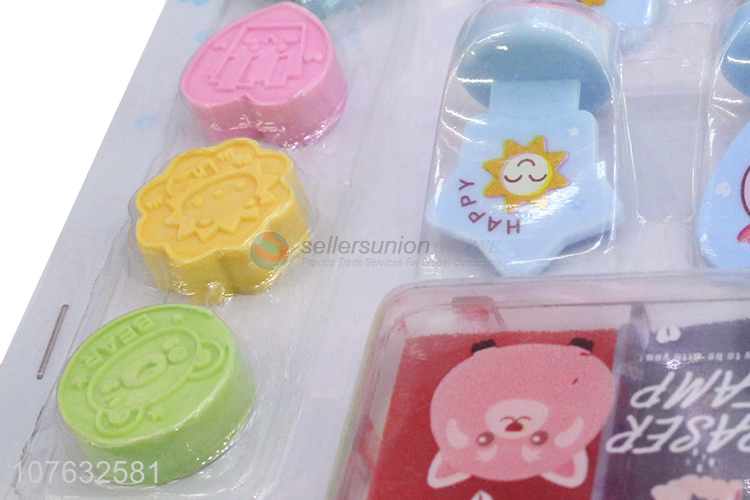 Wholesale Cartoon Pattern Eraser Stamp With Stamp Ink Set