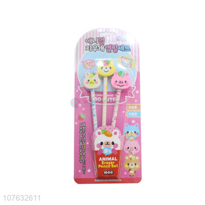 Wholesale 3 Pieces Pencil With Animal Eraser Stationery Set