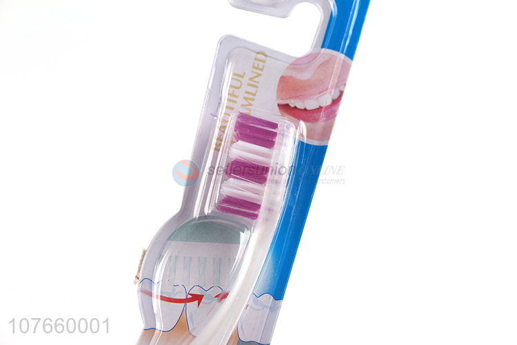 Hot selling streamlined adult toothbrush beautiful plastic toothbrush