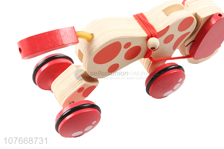 Best Sale Wooden Cartoon Tractors Animals Dog Drag Toy For Kids