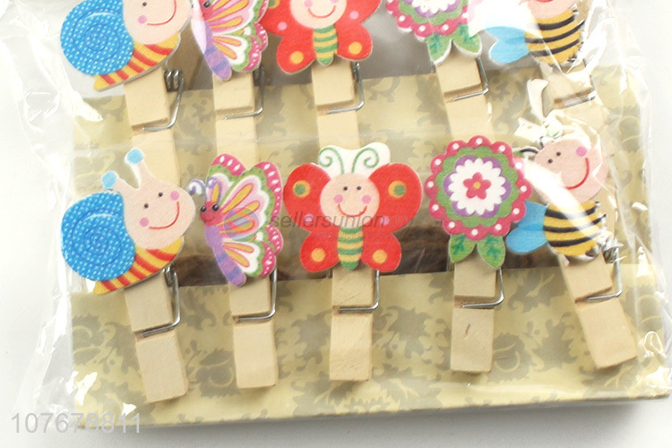 Popular mini wooden clip creative card holder cartoon wooden clip