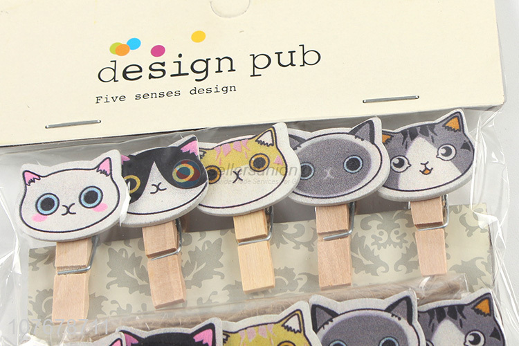 Hot selling wooden clip crafts cartoon color cat head wooden clip