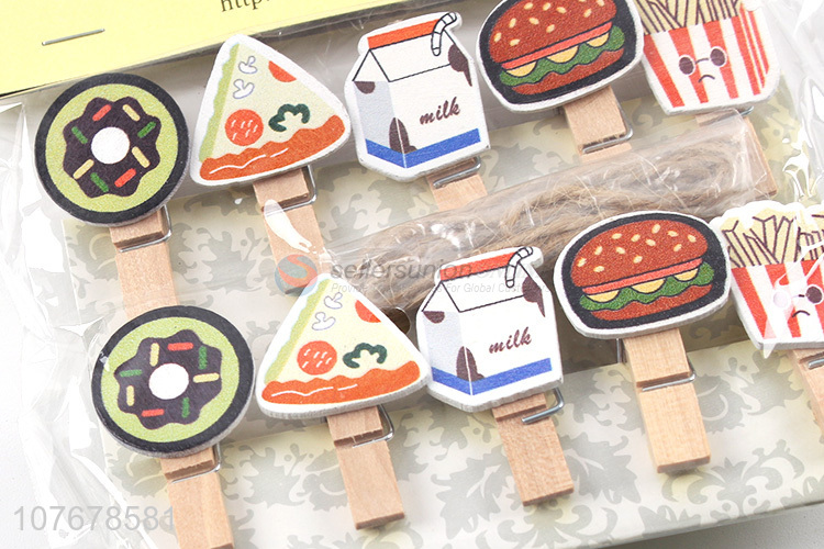 Hot sale mini wooden clip card holder cartoon fast food small wooden clip