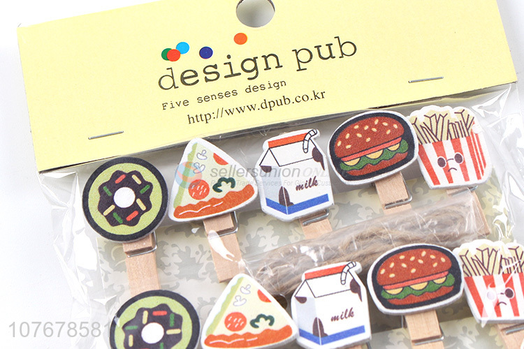 Hot sale mini wooden clip card holder cartoon fast food small wooden clip