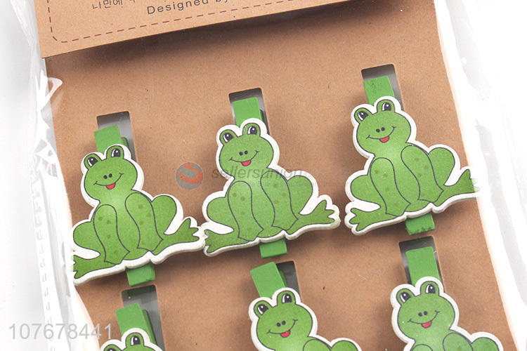 Hot selling home furnishings shop decoration cartoon frog small wooden clip