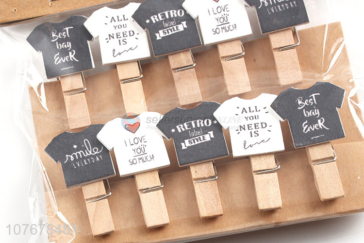 Direct sales shop decoration greeting card clip black and white mixed color T-shirt wooden clip