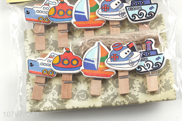 Hot selling wooden crafts clip cartoon ship wooden clip