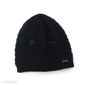 Wholesale Black Acrylic Knitted Hat Unisex Beanie Hat