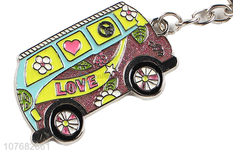 Good sale cartoon bus key chain metal keyring for souvenir
