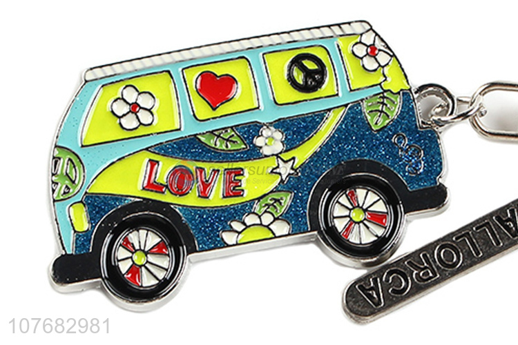 Hot selling cartoon bus key chain metal keychain key ring