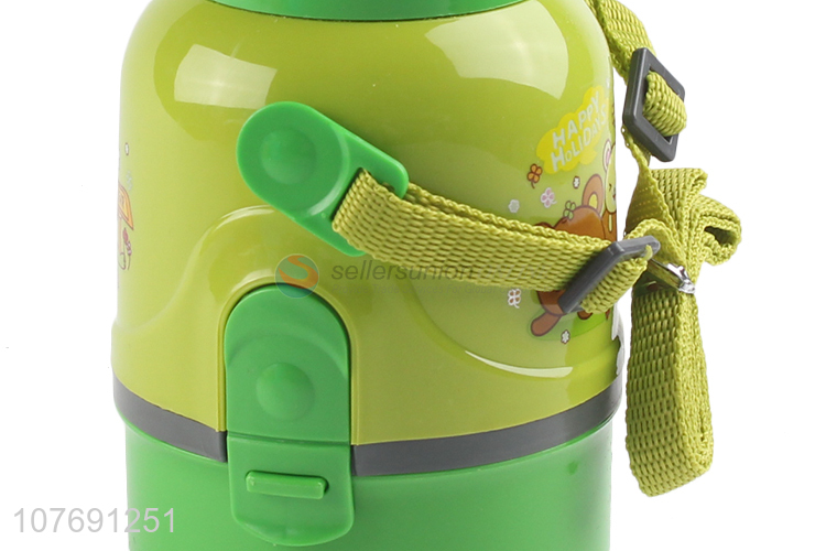 Best selling cartoon printed kids water bottle with straw and strap