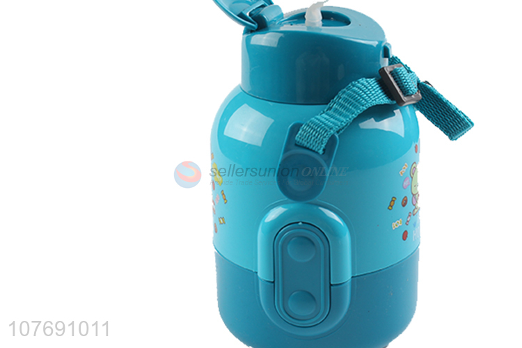 Good sale lovely kids plastic water bottle with straw and strap