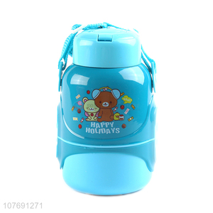 Latest design cartoon printing kids water bottle with straw and strap