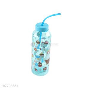 High quality blue cartoon portable water bottle with straw for children