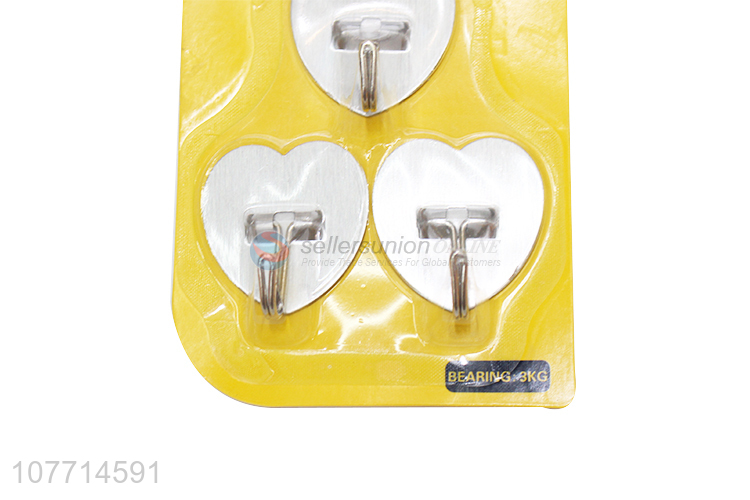 Wholesale 3 Pieces Heart Shape Sticky Hook Metal Wall Hook Set