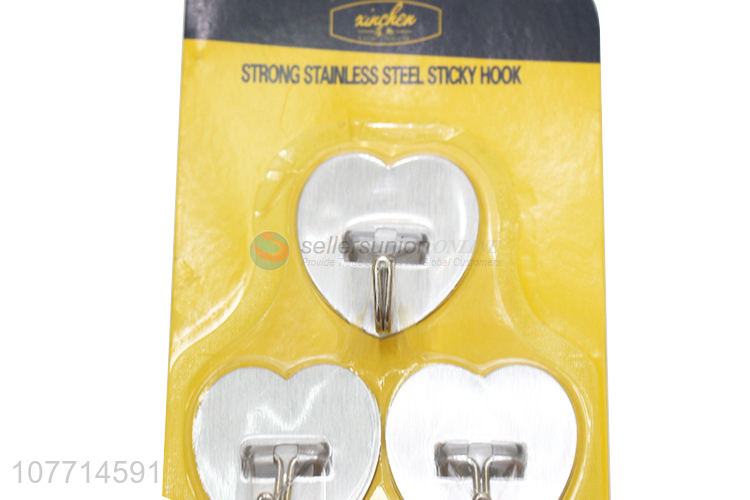 Wholesale 3 Pieces Heart Shape Sticky Hook Metal Wall Hook Set