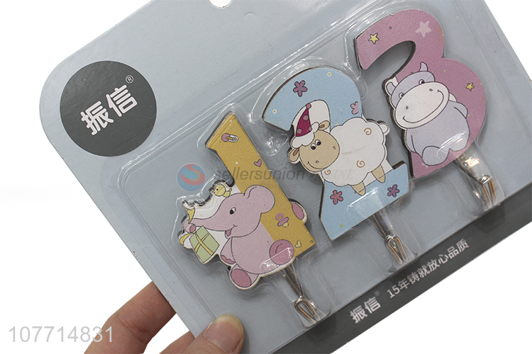 Hot Selling 3 Pieces Cartoon Numbers Sticky Hook Cute Wall Hooks