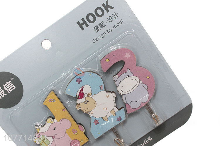 Hot Selling 3 Pieces Cartoon Numbers Sticky Hook Cute Wall Hooks