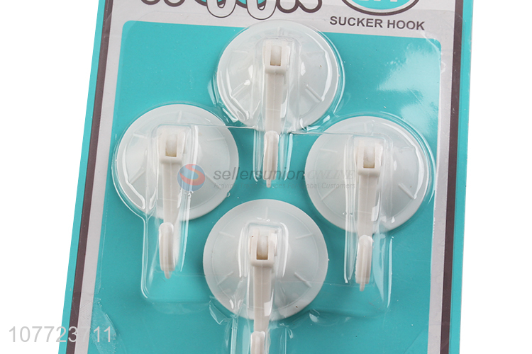 Competitive price 4 pieces traceless sucker hook suction cup wall hooks