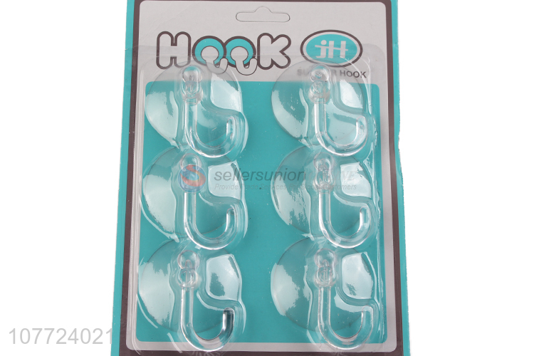 Most popular 6 pieces clear wall mounted sucker hook for household use