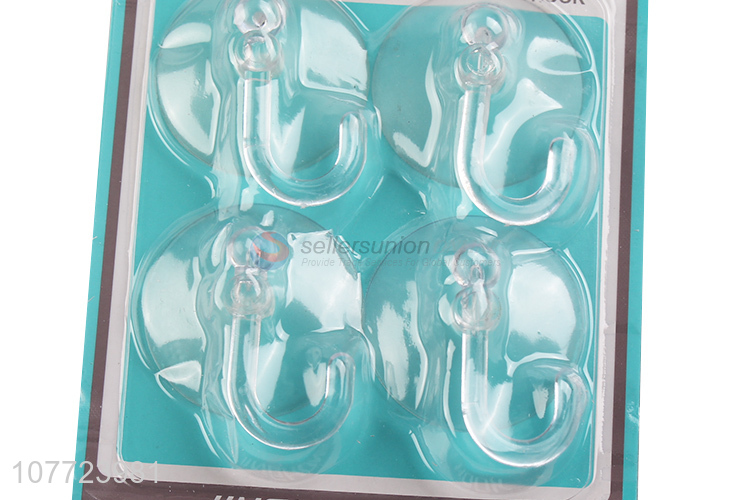 Factory price 4 pieces clear eco-friendly pp material suction cup hook