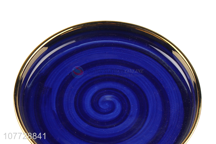 High quality hand-painted thread pattern blue household ceramic dinner plate