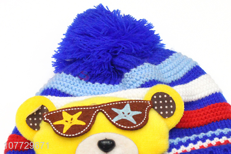 Good quality cartoon animal children earmuff hat toddler cuffed beanie cap