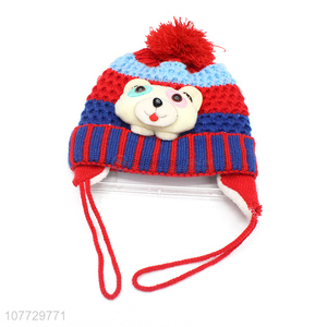 Hot products cartoon animal kids winter acrylic knitted earmuff beanie hat