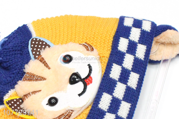 New arrival cartoon animal kids winter cuffed beanie children knitted hat