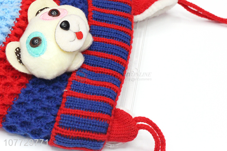 Hot products cartoon animal kids winter acrylic knitted earmuff beanie hat